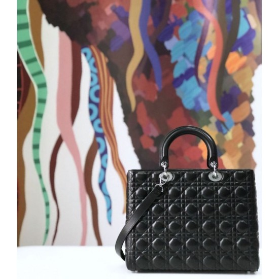 Replica Imitazione Borse Christian Dior grande Lady Dior Supple Tote M0584 nero argento Outlet Imitazione Borse Christian Dior grande Lady Dior Supple Tote M0584 nero argento imitazioni perfette