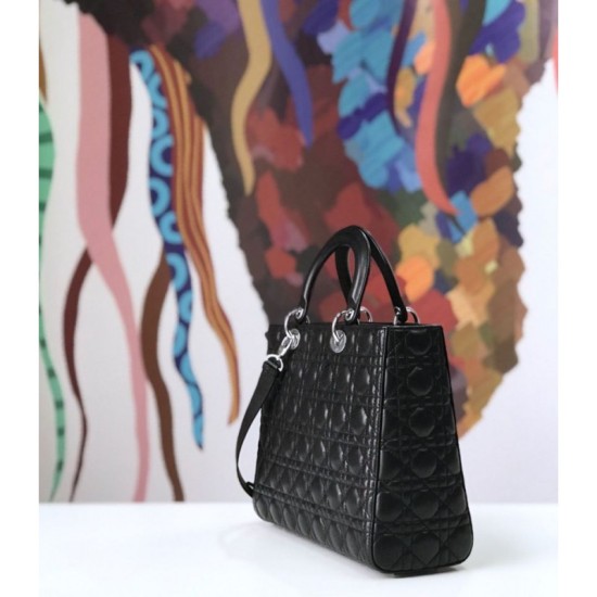 Replica Imitazione Borse Christian Dior grande Lady Dior Supple Tote M0584 nero argento Outlet Imitazione Borse Christian Dior grande Lady Dior Supple Tote M0584 nero argento imitazioni perfette