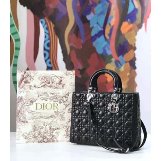 Replica Imitazione Borse Christian Dior grande Lady Dior Supple Tote M0584 nero argento Outlet Imitazione Borse Christian Dior grande Lady Dior Supple Tote M0584 nero argento imitazioni perfette
