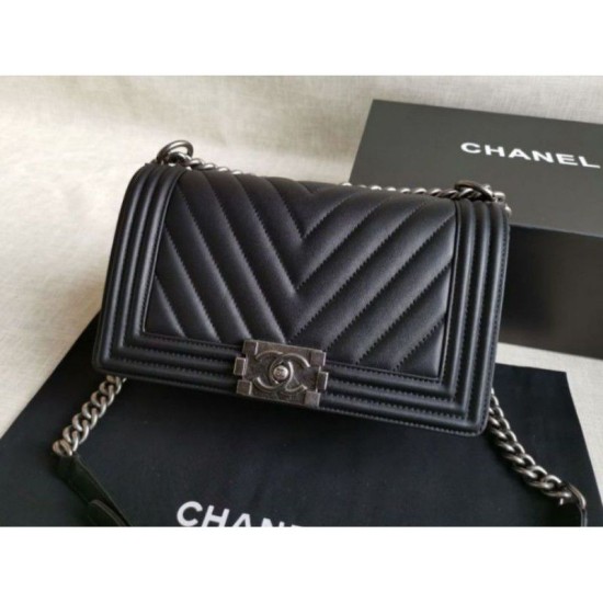 Riproduzione Fedele Boy Classica Chevron Flap Borse A67086 Nero imitazioni Replica Alta Qualità Boy Classica Chevron Flap Borse A67086 Nero