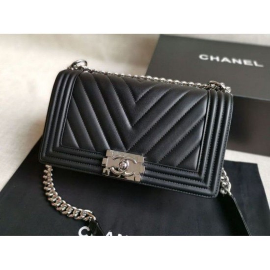 Riproduzione Fedele Boy Classica Chevron Flap Borse A67086 Nero Steel Hardware imitazioni Replica Alta Qualità Boy Classica Chevron Flap Borse A67086 Nero Steel Hardware