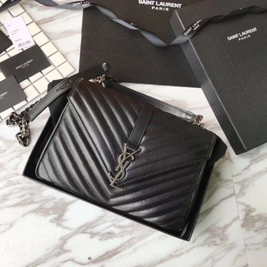 Riproduzione Fedele Dettagli perfetti YSL Saint Laurent Media Monogram Kate Chain Borse a tracolla Nero imitazioni Replica Alta Qualità Dettagli perfetti YSL Saint Laurent Media Monogram Kate Chain Borse a tracolla Nero