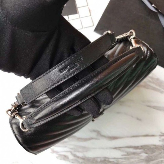 Riproduzione Fedele Dettagli perfetti YSL Saint Laurent Media Monogram Kate Chain Borse a tracolla Nero imitazioni Replica Alta Qualità Dettagli perfetti YSL Saint Laurent Media Monogram Kate Chain Borse a tracolla Nero