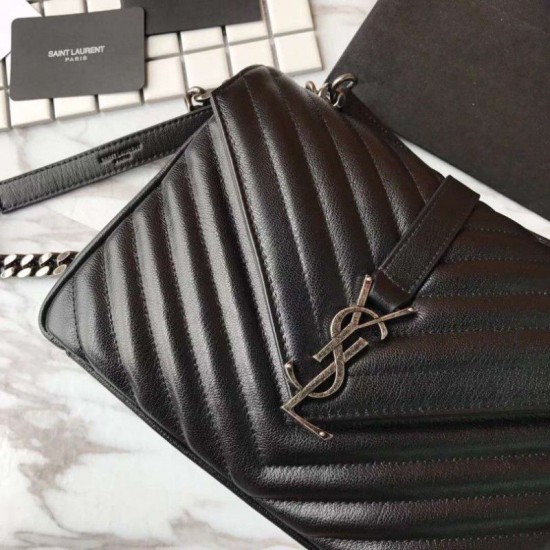 Riproduzione Fedele Dettagli perfetti YSL Saint Laurent Media Monogram Kate Chain Borse a tracolla Nero imitazioni Replica Alta Qualità Dettagli perfetti YSL Saint Laurent Media Monogram Kate Chain Borse a tracolla Nero