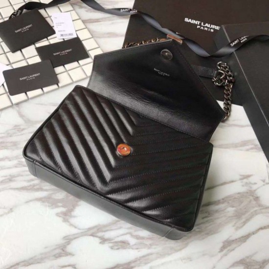 Riproduzione Fedele Dettagli perfetti YSL Saint Laurent Media Monogram Kate Chain Borse a tracolla Nero imitazioni Replica Alta Qualità Dettagli perfetti YSL Saint Laurent Media Monogram Kate Chain Borse a tracolla Nero