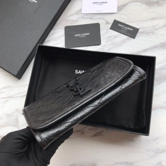 Portafoglio grande YSL Saint Laurent Niki in pelle nera increspata vintage Dupe Perfetta Cloni Firmate Portafoglio grande YSL Saint Laurent Niki in pelle nera increspata vintage imitazioni