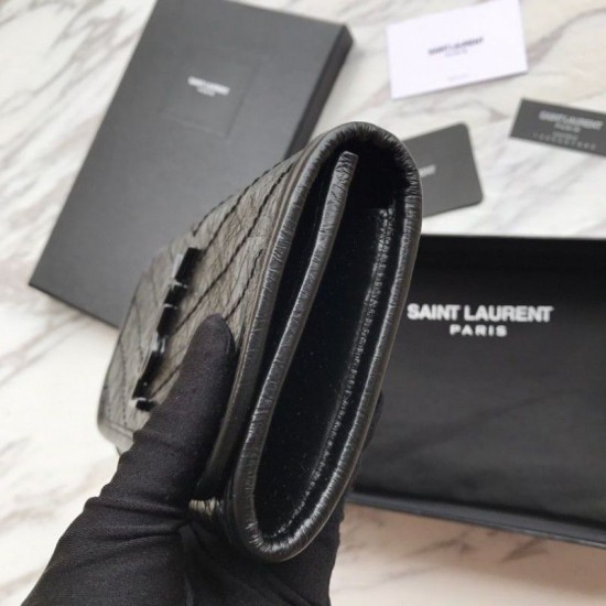 Portafoglio grande YSL Saint Laurent Niki in pelle nera increspata vintage Dupe Perfetta Cloni Firmate Portafoglio grande YSL Saint Laurent Niki in pelle nera increspata vintage imitazioni