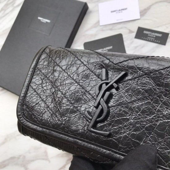 Portafoglio grande YSL Saint Laurent Niki in pelle nera increspata vintage Dupe Perfetta Cloni Firmate Portafoglio grande YSL Saint Laurent Niki in pelle nera increspata vintage imitazioni