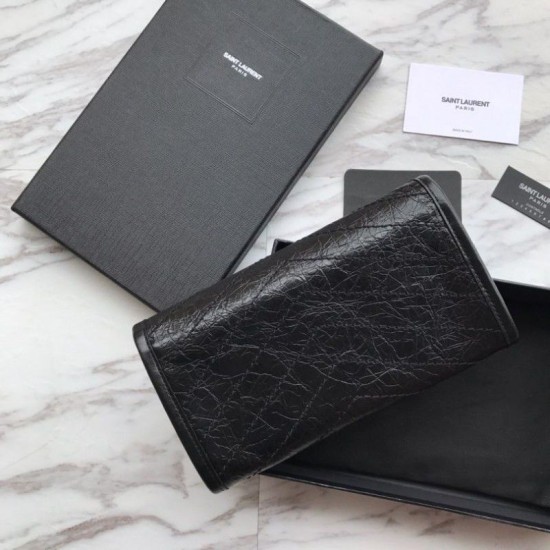 Portafoglio grande YSL Saint Laurent Niki in pelle nera increspata vintage Dupe Perfetta Cloni Firmate Portafoglio grande YSL Saint Laurent Niki in pelle nera increspata vintage imitazioni