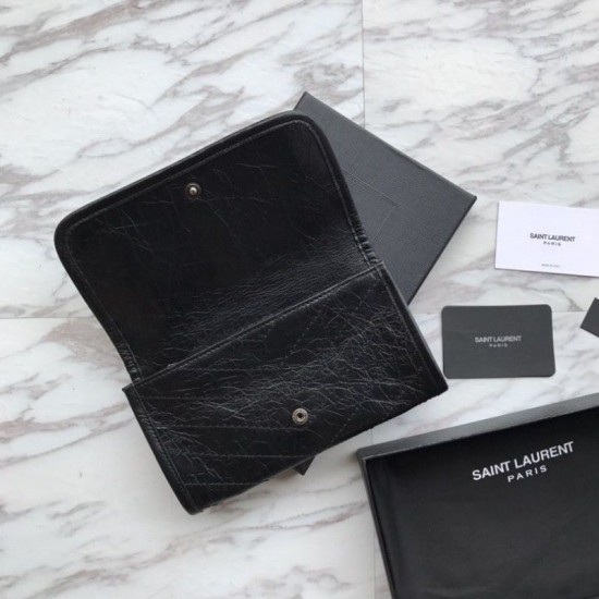 Portafoglio grande YSL Saint Laurent Niki in pelle nera increspata vintage Dupe Perfetta Cloni Firmate Portafoglio grande YSL Saint Laurent Niki in pelle nera increspata vintage imitazioni