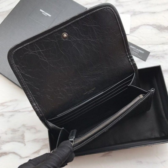 Portafoglio grande YSL Saint Laurent Niki in pelle nera increspata vintage Dupe Perfetta Cloni Firmate Portafoglio grande YSL Saint Laurent Niki in pelle nera increspata vintage imitazioni