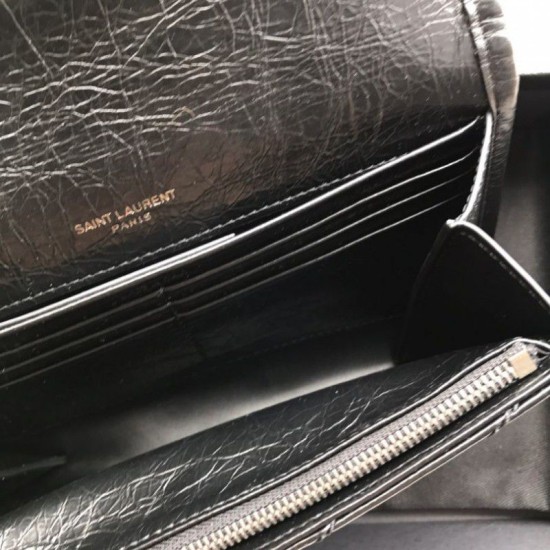 Portafoglio grande YSL Saint Laurent Niki in pelle nera increspata vintage Dupe Perfetta Cloni Firmate Portafoglio grande YSL Saint Laurent Niki in pelle nera increspata vintage imitazioni