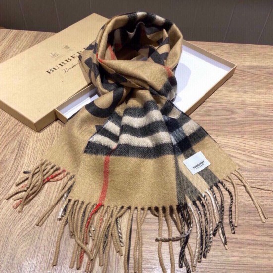 Replica Burberry Scialle in lana cashmere con motivo tartan a doppia faccia con logo 30 x 180 marrone Griffate