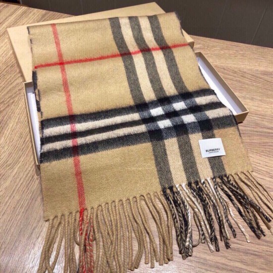 Replica Burberry Scialle in lana cashmere con motivo tartan a doppia faccia con logo 30 x 180 marrone Griffate