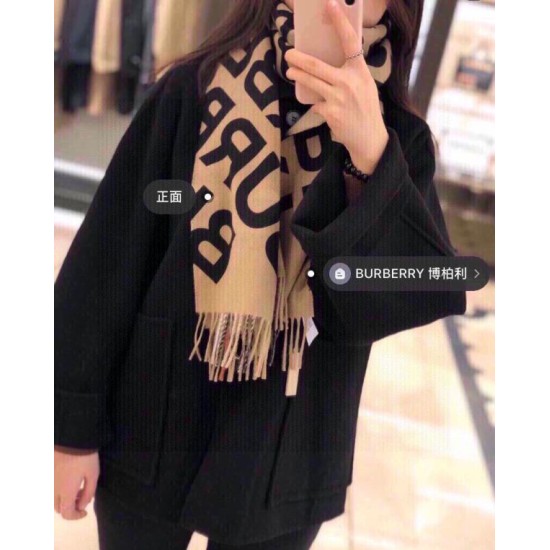 Replica Burberry Scialle in lana cashmere con motivo tartan a doppia faccia con logo 30 x 180 marrone Griffate
