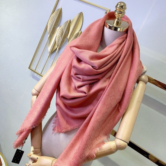 Dupe Wool GG jacquard Sciarpa quadrata double face Rosa imitazioni perfette Replica Wool GG jacquard Sciarpa quadrata double face Rosa Griffate