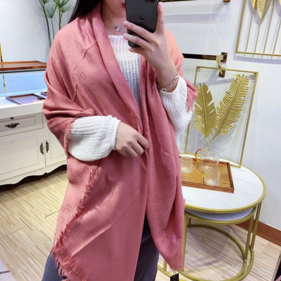 Dupe Wool GG jacquard Sciarpa quadrata double face Rosa imitazioni perfette Replica Wool GG jacquard Sciarpa quadrata double face Rosa Griffate