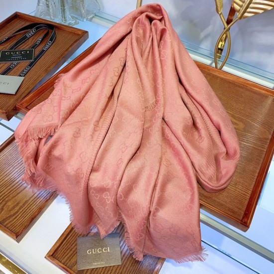 Dupe Wool GG jacquard Sciarpa quadrata double face Rosa imitazioni perfette Replica Wool GG jacquard Sciarpa quadrata double face Rosa Griffate