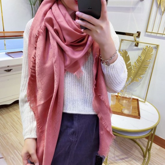 Dupe Wool GG jacquard Sciarpa quadrata double face Rosa imitazioni perfette Replica Wool GG jacquard Sciarpa quadrata double face Rosa Griffate