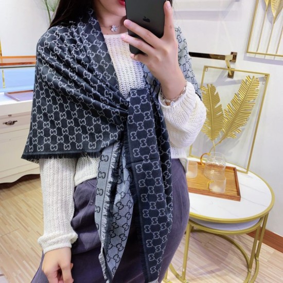 Dupe Wool GG jacquard Sciarpa quadrata double face Blu imitazioni perfette Replica Wool GG jacquard Sciarpa quadrata double face Blu Griffate