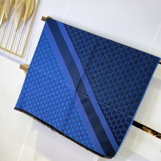 Dupe Qualità da grande replica Wool GG jacquard Sciarpa quadrata double face Blu imitazioni perfette Replica Qualità da grande Wool GG jacquard Sciarpa quadrata double face Blu Griffate