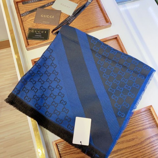 Dupe Qualità da grande replica Wool GG jacquard Sciarpa quadrata double face Blu imitazioni perfette Replica Qualità da grande Wool GG jacquard Sciarpa quadrata double face Blu Griffate