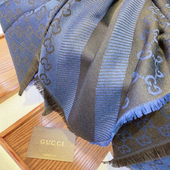 Dupe Qualità da grande replica Wool GG jacquard Sciarpa quadrata double face Blu imitazioni perfette Replica Qualità da grande Wool GG jacquard Sciarpa quadrata double face Blu Griffate