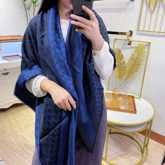 Dupe Qualità da grande replica Wool GG jacquard Sciarpa quadrata double face Blu imitazioni perfette Replica Qualità da grande Wool GG jacquard Sciarpa quadrata double face Blu Griffate