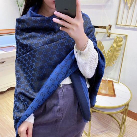 Dupe Qualità da grande replica Wool GG jacquard Sciarpa quadrata double face Blu imitazioni perfette Replica Qualità da grande Wool GG jacquard Sciarpa quadrata double face Blu Griffate