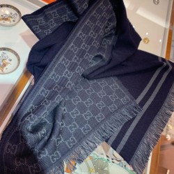 Replica Sciarpa classica da uomo in cashmere double face Blu scuro Griffate