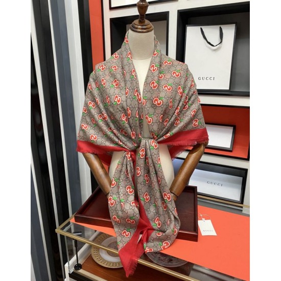 Dupe replica Sciarpa Double G in cashmere con motivo mela intrecciata imitazioni perfette Replica Sciarpa Double G in cashmere con motivo mela intrecciata Griffate