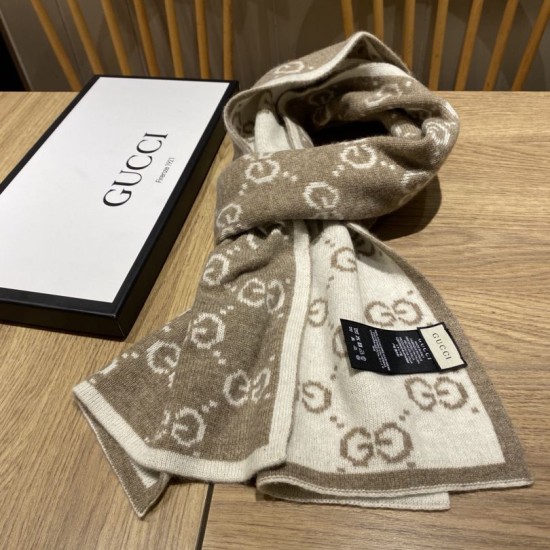 Dupe Pari replica Sciarpa Classic Wool GG jacquard Caffè imitazioni perfette Replica Pari Sciarpa Classic Wool GG jacquard Caffè Griffate