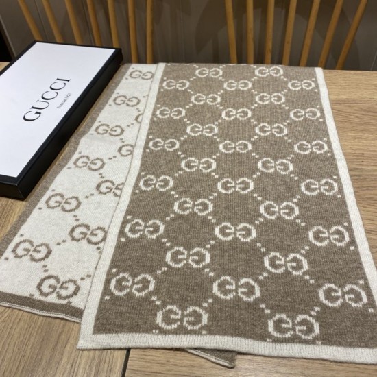Dupe Pari replica Sciarpa Classic Wool GG jacquard Caffè imitazioni perfette Replica Pari Sciarpa Classic Wool GG jacquard Caffè Griffate