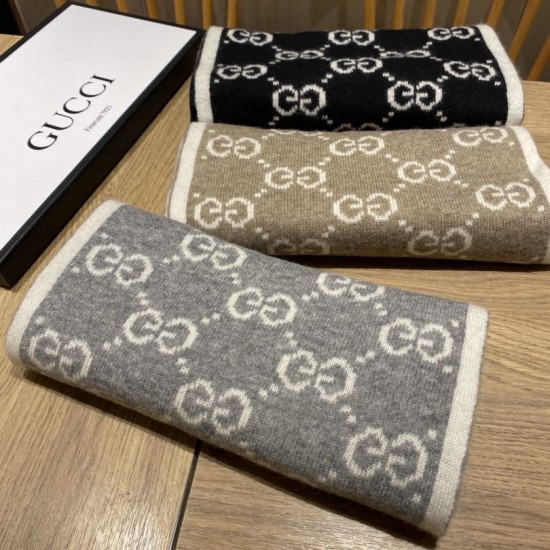 Replica Sciarpa Classic Wool GG jacquard Grigia Griffate