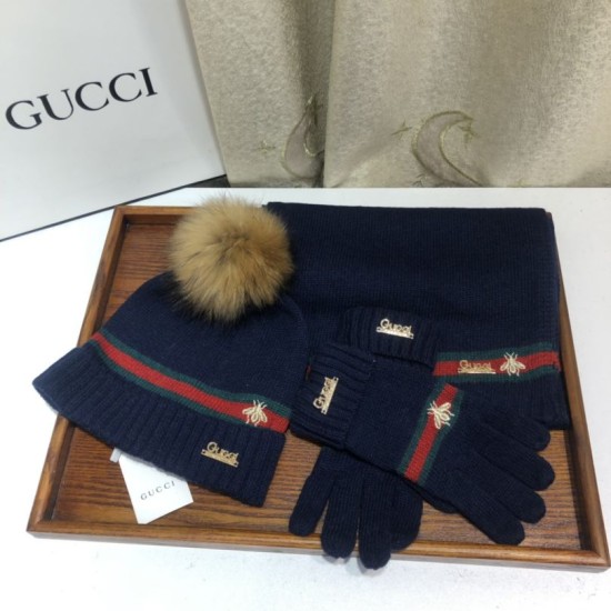 Replica falso Classic Cashmere Jacquard Sciarpa e Cappello Blu Scuro Griffate