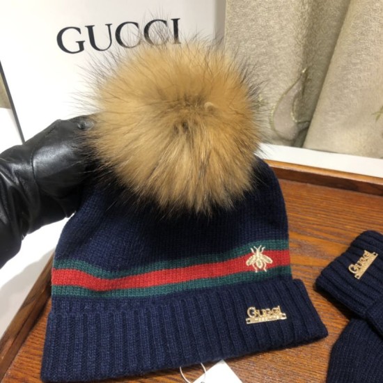 Replica falso Classic Cashmere Jacquard Sciarpa e Cappello Blu Scuro Griffate
