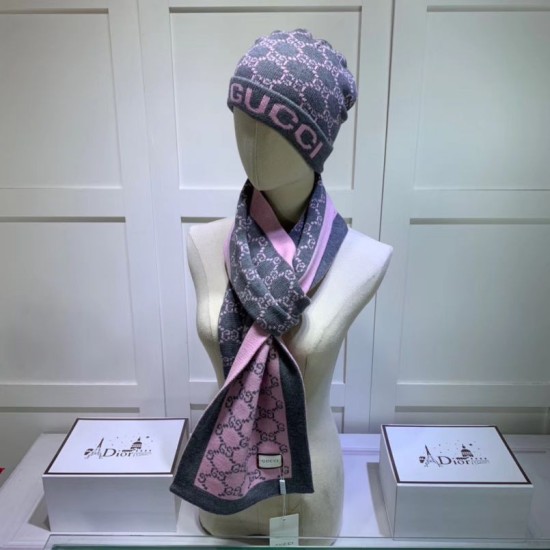Dupe Classic Cashmere Jacquard Sciarpa e Cappello Rosa / Grigio imitazioni perfette Replica Classic Cashmere Jacquard Sciarpa e Cappello Rosa / Grigio Griffate