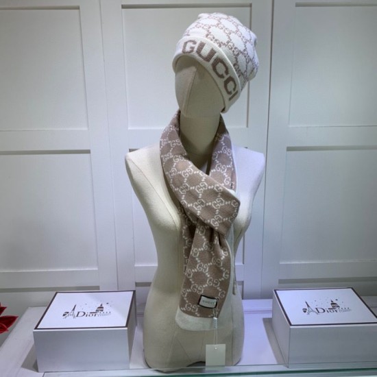 Replica Classic Cashmere Jacquard sciarpa e cappello fronte / bianco Griffate