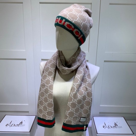 Replica Alta gamma Sciarpa e cappello classici in jacquard cashmere marrone / rosso Griffate