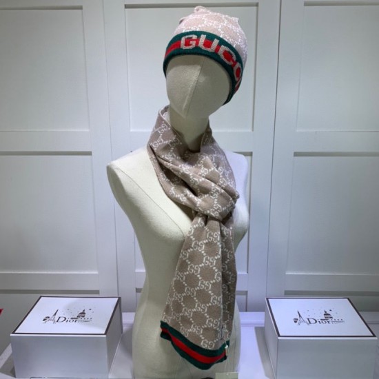 Replica Alta gamma Sciarpa e cappello classici in jacquard cashmere marrone / rosso Griffate