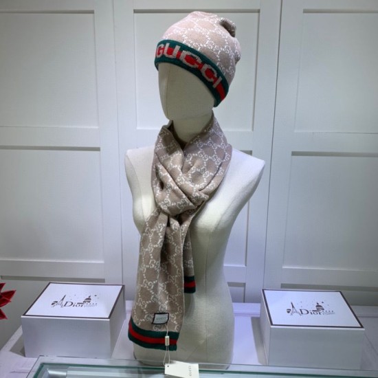 Replica Alta gamma Sciarpa e cappello classici in jacquard cashmere marrone / rosso Griffate