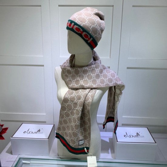 Replica Alta gamma Sciarpa e cappello classici in jacquard cashmere marrone / rosso Griffate