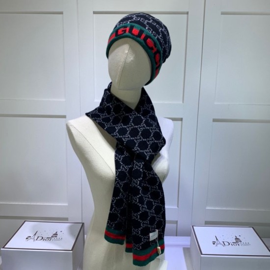Dupe Classic Cashmere Jacquard Sciarpa e Cappello Nero imitazioni perfette Replica Classic Cashmere Jacquard Sciarpa e Cappello Nero Griffate