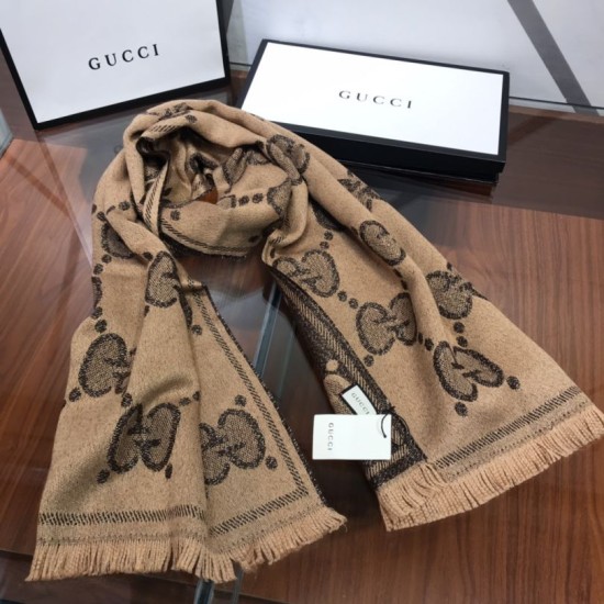 Replica Sciarpa in cashmere con logo jacquard GG Lurex Marrone Griffate