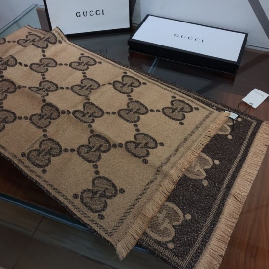Replica Sciarpa in cashmere con logo jacquard GG Lurex Marrone Griffate