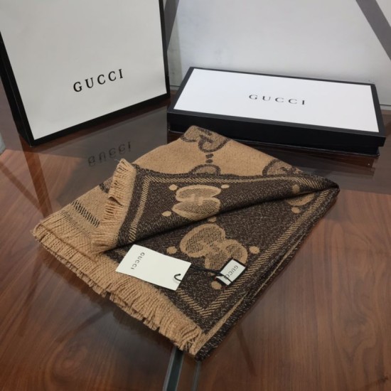 Replica Sciarpa in cashmere con logo jacquard GG Lurex Marrone Griffate