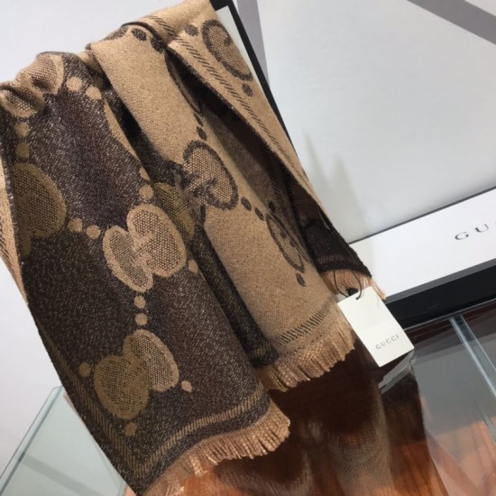 Replica Sciarpa in cashmere con logo jacquard GG Lurex Marrone Griffate