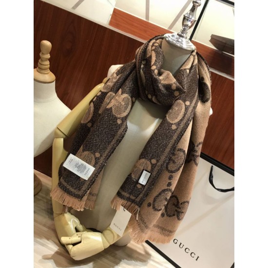 Replica Sciarpa in cashmere con logo jacquard GG Lurex Marrone Griffate