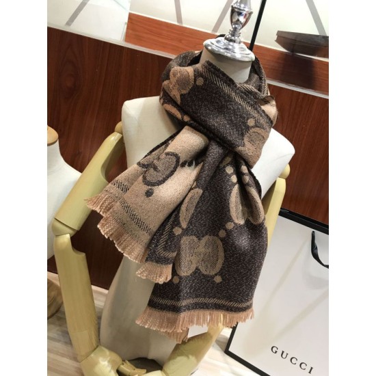 Replica Sciarpa in cashmere con logo jacquard GG Lurex Marrone Griffate
