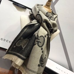 Replica Pari falso Sciarpa in cashmere con logo jacquard GG Lurex Grigio Griffate